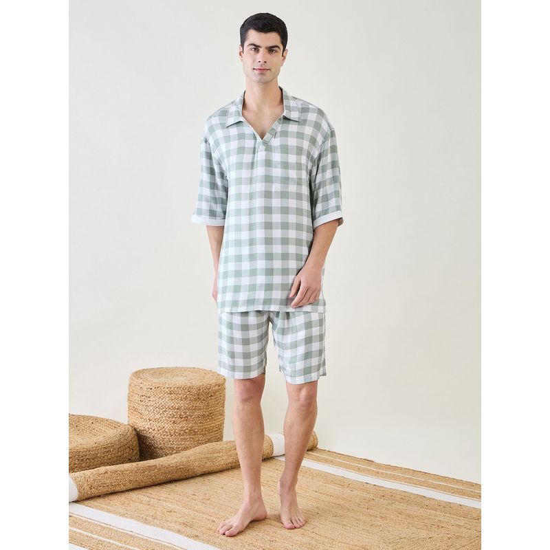 The Kaftan Company Mens Sage Checks Shirt and Shorts (Set of 2) (S)