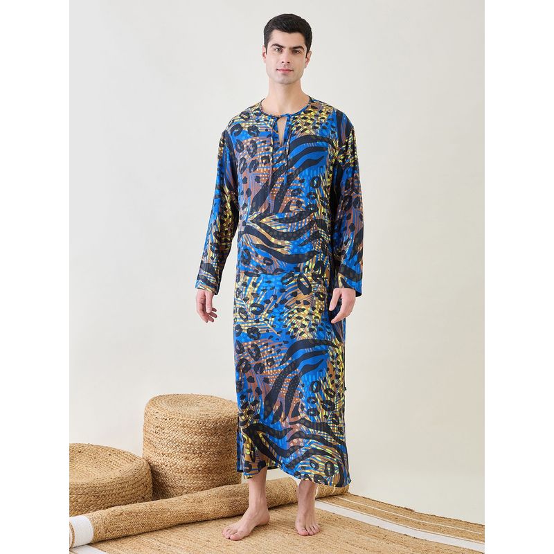 The Kaftan Company Mens Animal Printed Blue Kaftan Nightdress (S)