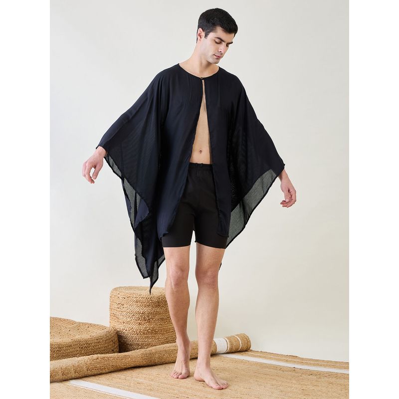 The Kaftan Company Mens Black Poncho Swimwear Cover-Up (S)