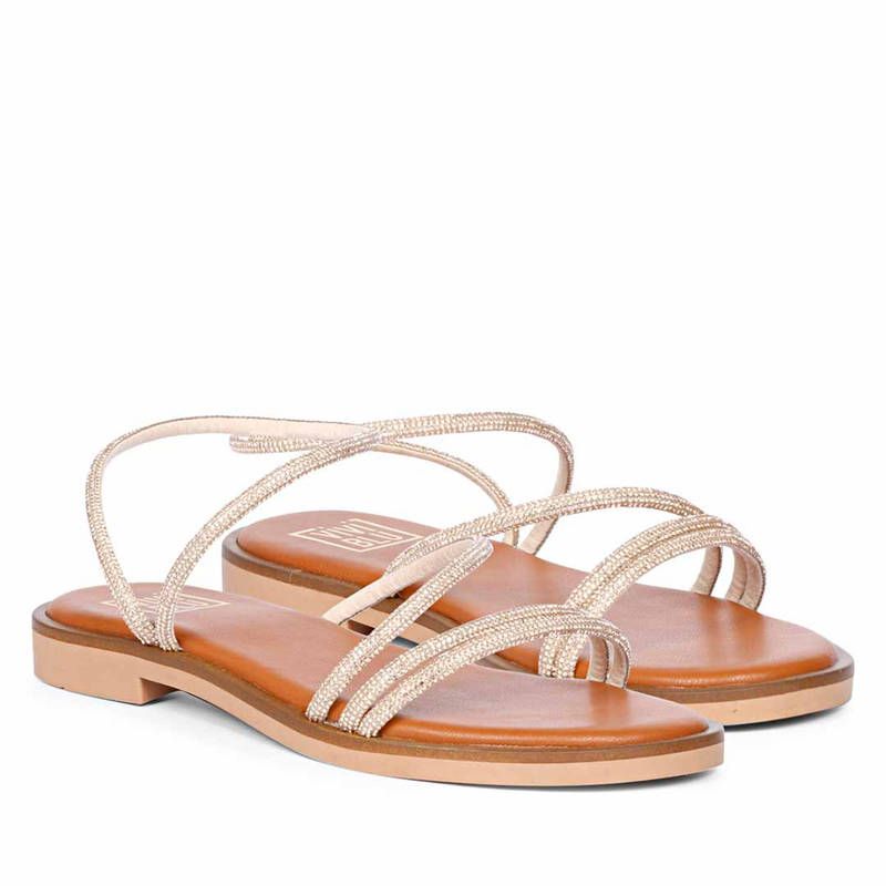 Viviblu Women Champagne Gold Leather Flat Sandals (EURO 36)