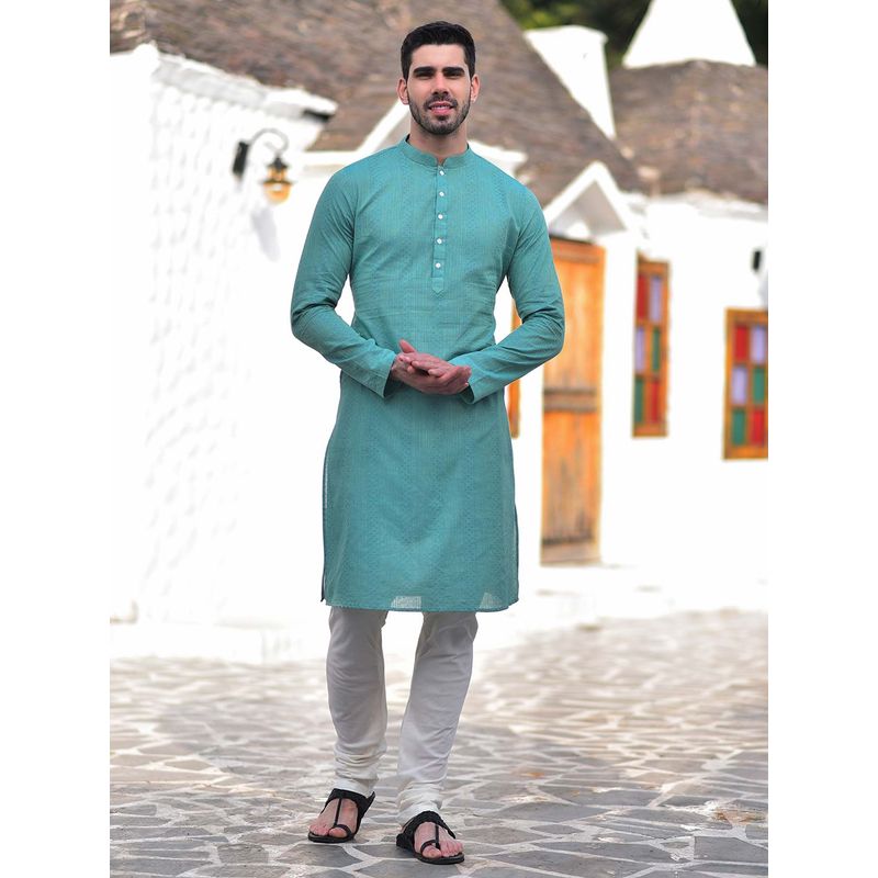 House of Deyann Blue Jacquard Kurta with Churidar (Set of 2) (S)
