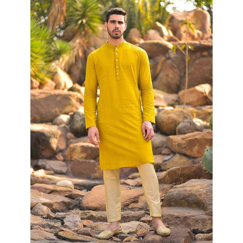 House of Deyann Green Jacquard Kurta with Churidar (Set of 2) (XL)