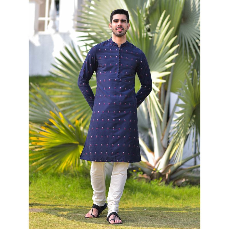 Buy House of Deyann Navy Blue Jacquard Kurta with Churidar (Set of 2