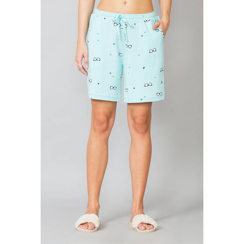 Van Heusen Women Drawstring Waist & Functional Pocket Lounge Shorts - Blue (S)