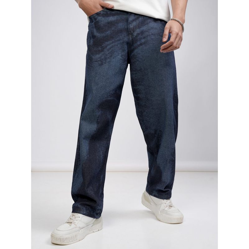 HIGHLANDER Men Indigo Cotton Solid Loose Jeans (28)