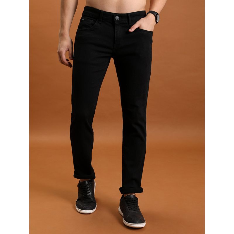 HIGHLANDER Men Black Cotton Blend Solid Regular Jeans (36)