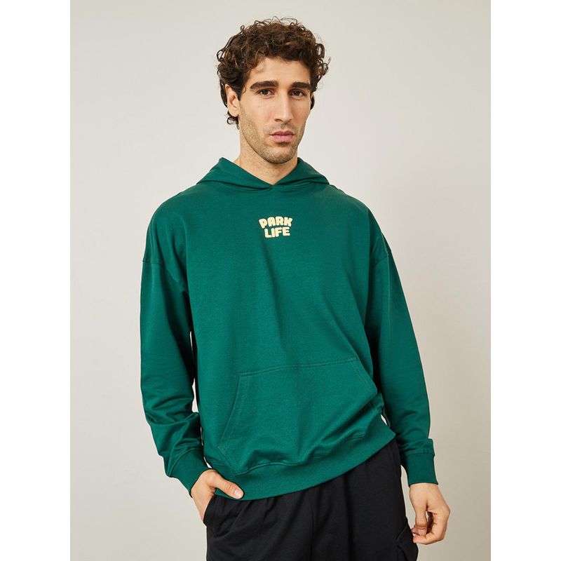 Styli Oversized Front & Back Outdoor Puff Printed Terry Hoodie Green (L)