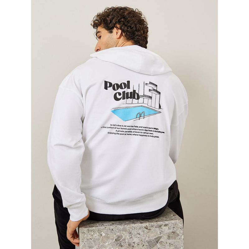 Styli Oversized Front & Back Outdoor Puff Printed Terry Hoodie White (L)