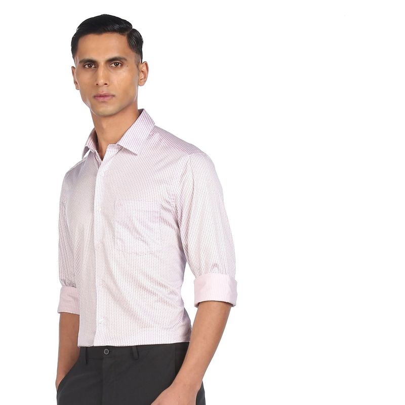 Arrow Men Light Pink Spread Collar Printed Formal Shirt (39)