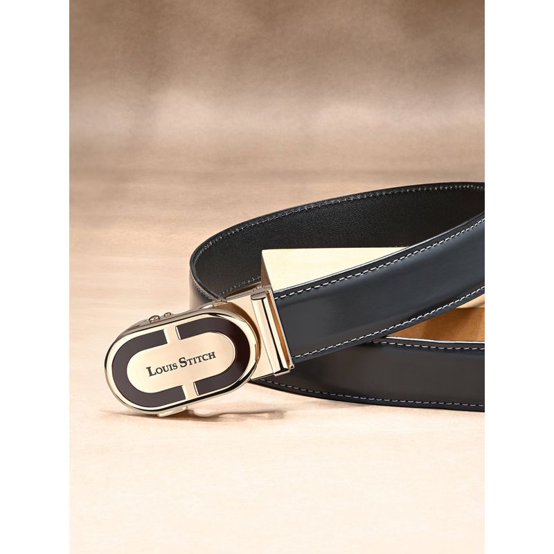 Louis Stitch Premium VT Leather Men's Auto Lock Belt Golden Buckle Belt for Men (28)