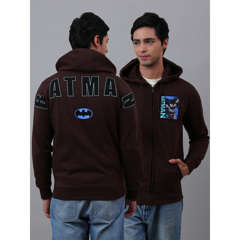 Free Authority Official Dc Comics Men Batman Printed Regular Fit Brown Hoodie (L)