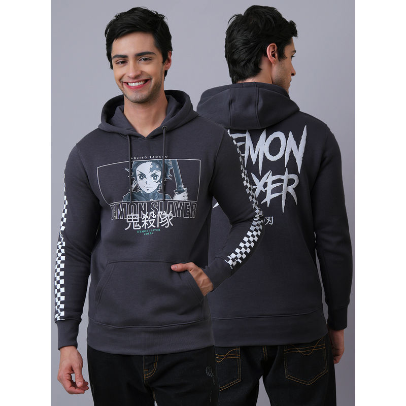 Free Authority Official Men Demon Slayer Tanjiro Kamado Anime Printed Charcoal Hoodie (L)