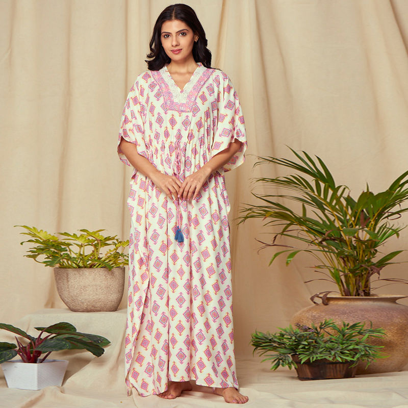 July Nightwear for Women Rayon Off white Long Nighty - JJN373 - Off white (2XL)