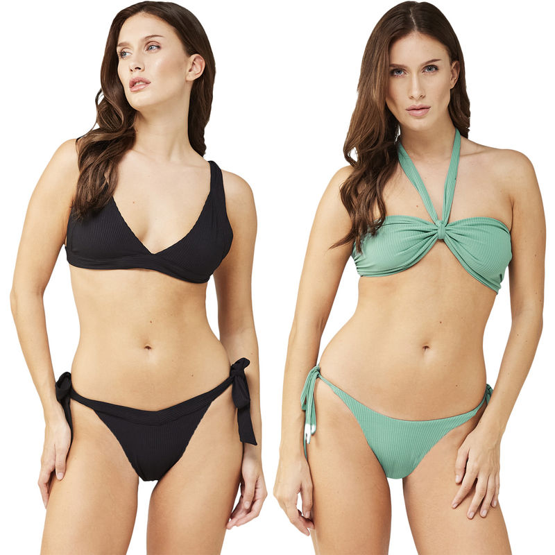 Secrets By ZeroKaata Women Assorted Stretchable Ribbed Swim Bikini Set (XS)