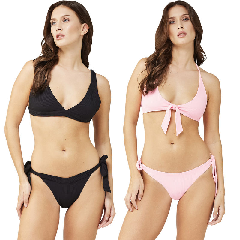 Secrets By ZeroKaata Women Assorted Stretchable Ribbed Swim Bikini Set (XS)