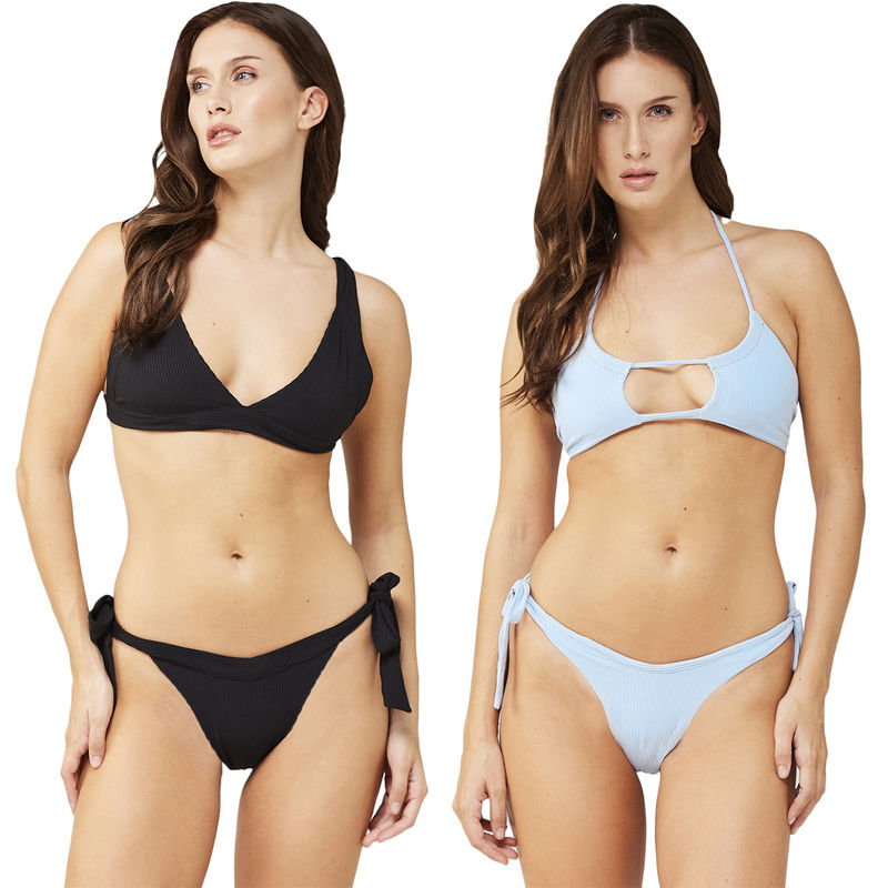 Secrets By ZeroKaata Women Assorted Stretchable Ribbed Swim Bikini Set (XS)