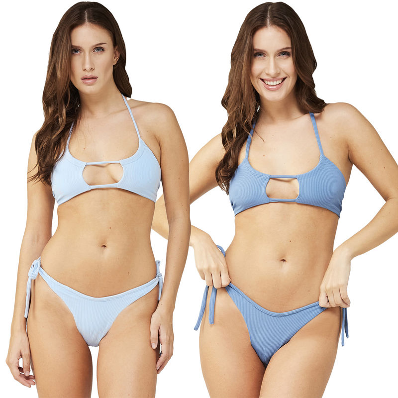 Secrets By ZeroKaata Women Assorted Stretchable Ribbed Swim Bikini Set (XS)