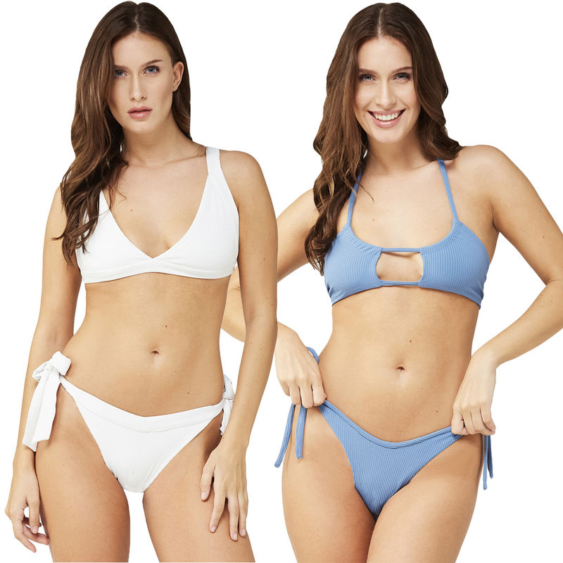 Secrets By ZeroKaata Women Assorted Stretchable Ribbed Swim Bikini Set (XS)