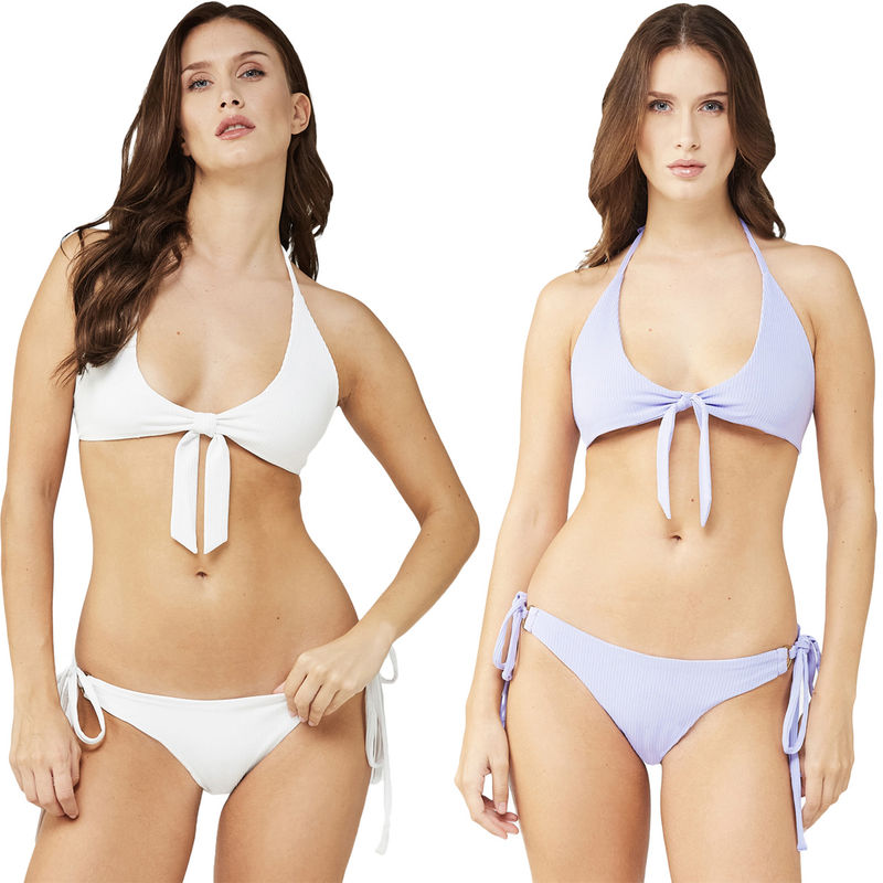 Secrets By ZeroKaata Women Assorted Stretchable Ribbed Swim Bikini Set (XS)