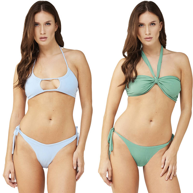 Secrets By ZeroKaata Women Assorted Stretchable Ribbed Swim Bikini Set (XS)