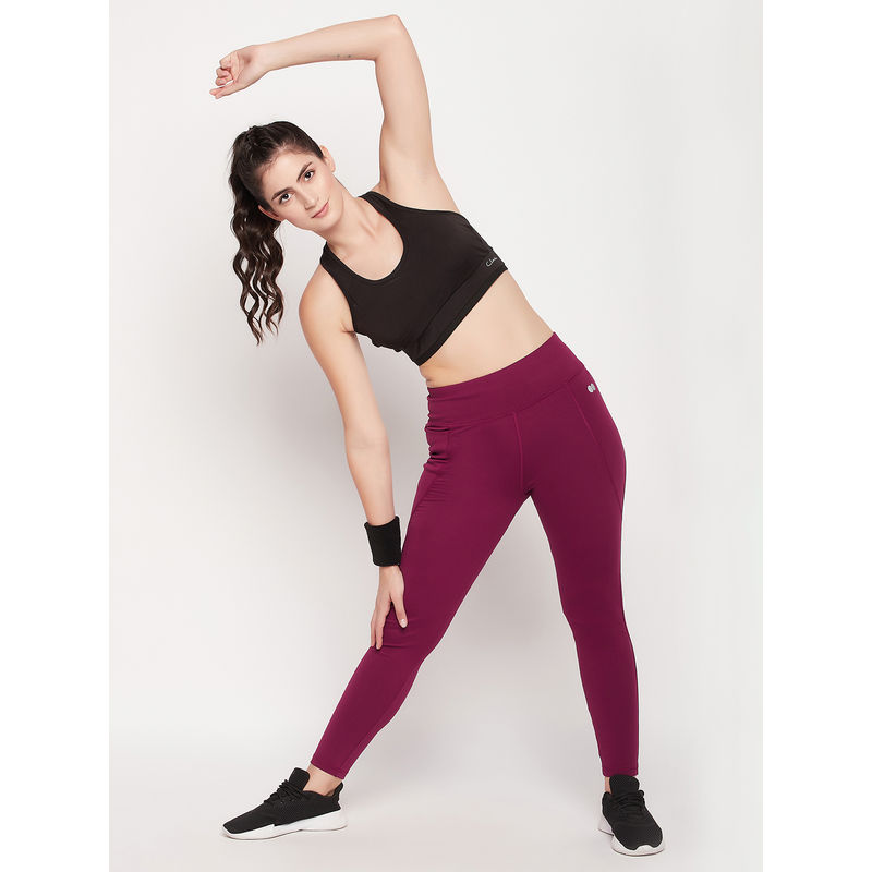 Clovia Magenta Feather Feel High Rise 3 Pocket Active Tights (S)