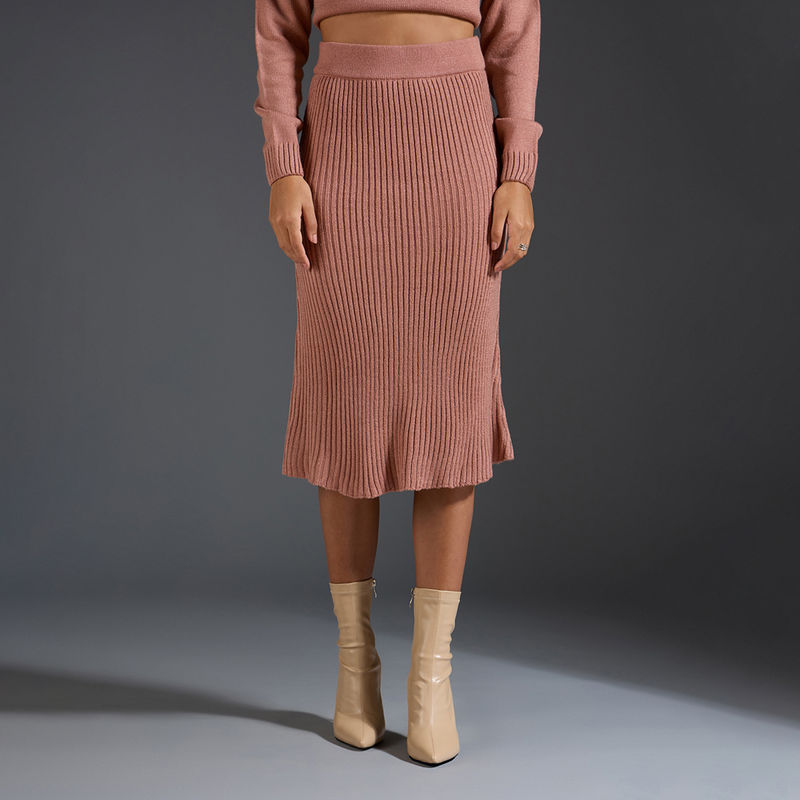 Twenty Dresses by Nykaa Fashion Taupe Solid A Line Midi Sweater Skirt (28)