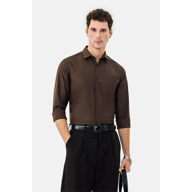 Snitch Brown Solid Full Sleeves Slim Formal Luxe Shirt (L)