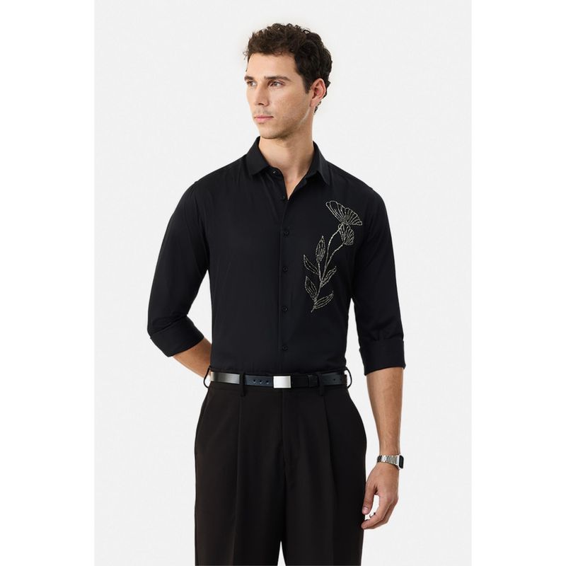 Snitch Black Embellished Full Sleeves Slim Formal Luxe Shirt (2XL)