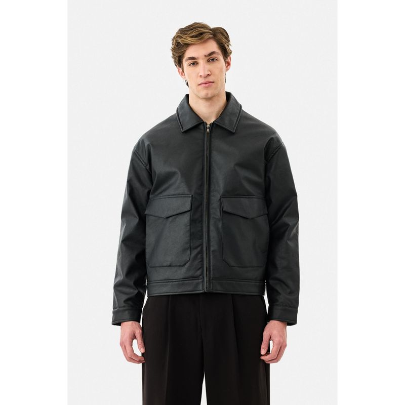 Snitch Black Solid Full Sleeves Relaxed Casual Jacket (L)