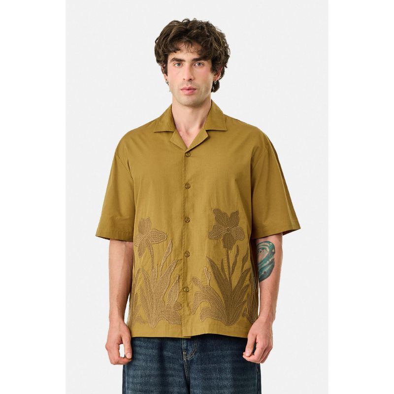 Snitch Golden Brown Floral Half Sleeves Casual Shirt (L)