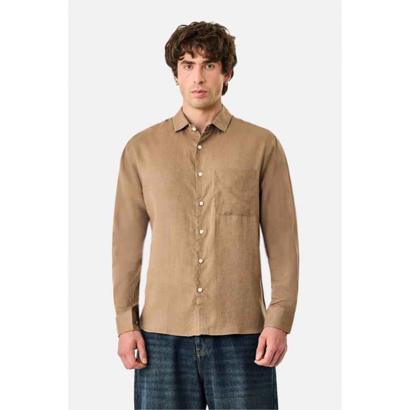 Snitch Khaki Solid Full Sleeves Regular Casual Shirt (XL)