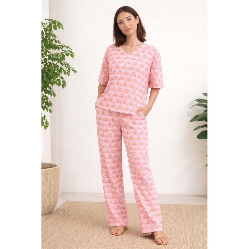 Dear Bed Comfort Clothing Pure Cotton Loose Fit Top & Pyjama Lounge Set for Women (XS)