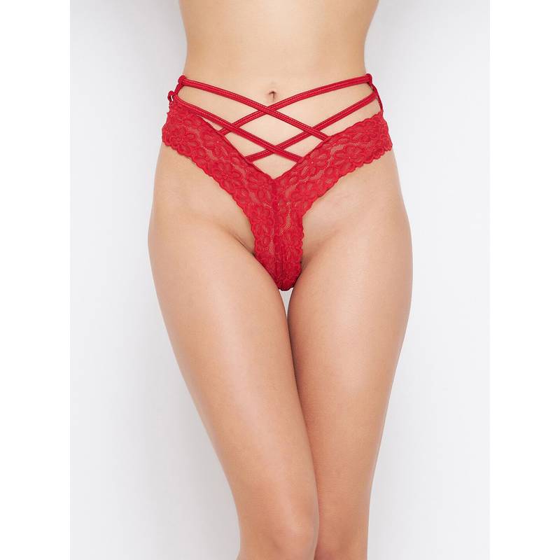 G Heist Women Red Self Design Briefs (S)
