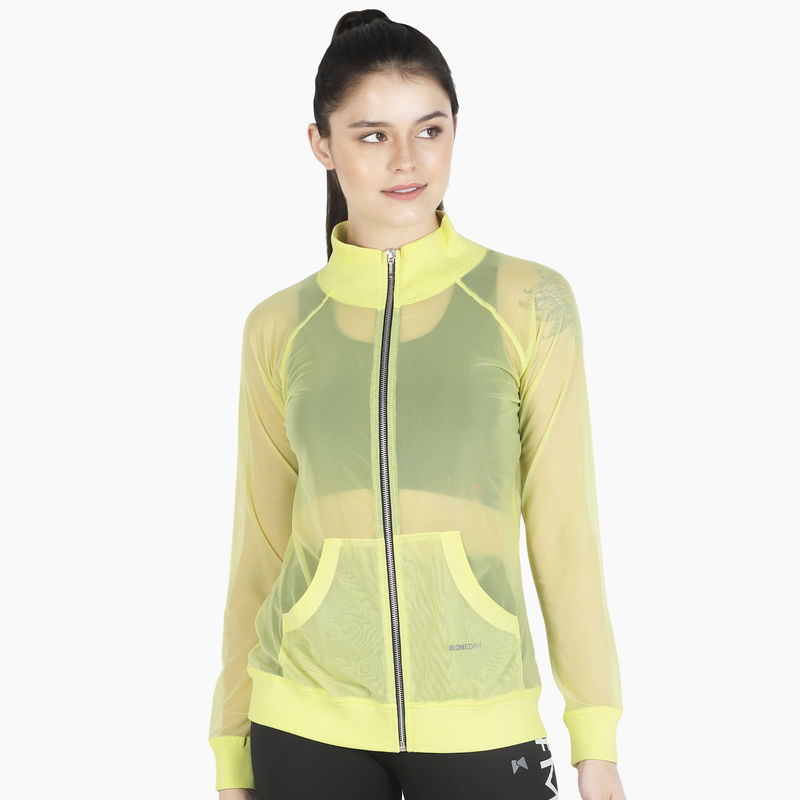 MuscleTorque Front Zipper Sweatshirt Breathable Mesh - Neon Green (S)