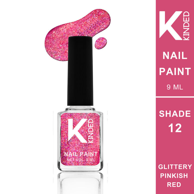 KINDED Long Stay Shimmery Finish Nail Paint - 12 Glittery Pinkish Red