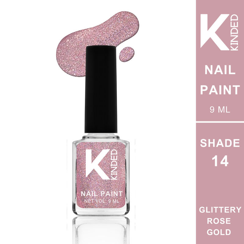 KINDED Long Stay Shimmery Finish Nail Paint - 14 Glittery Rose Gold