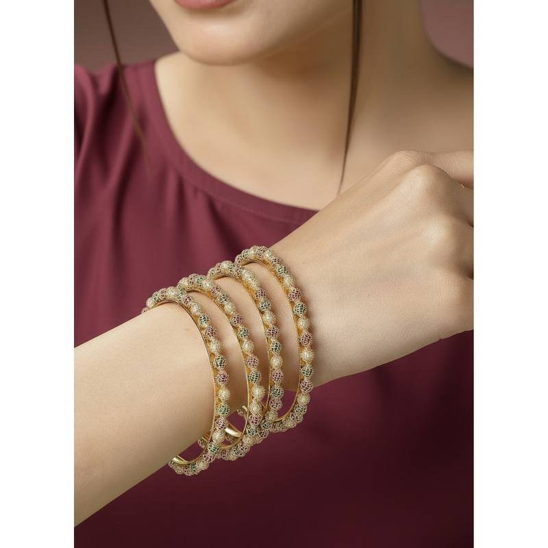 NVR Gold-Plated Beads Handcrafted Traditional Bangles (2.8) (Pack of 4)