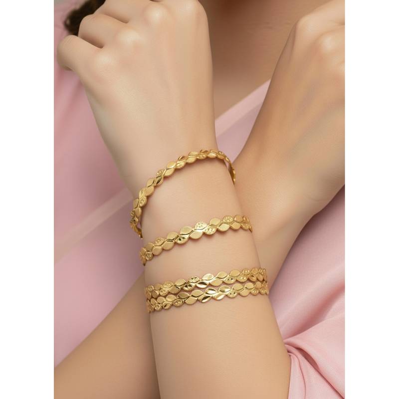 NVR Gold-Plated Leaf Shaped Traditional Bangles (2.4) (Pack of 4)