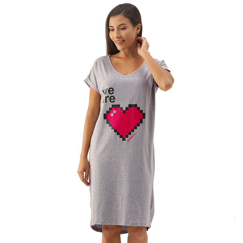 Slumber Jill Loose Fit "We are Heart" Sleep Shirt - Grey Mel (S)