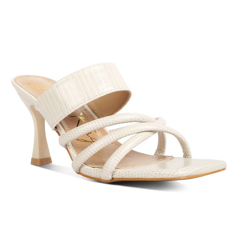 London Rag Beige Criss Cross Strap Spool Heel Sandals (EURO 38)