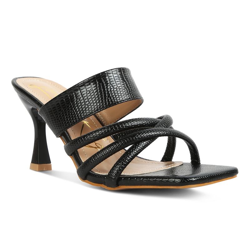 London Rag Black Criss Cross Strap Spool Heel Sandals (EURO 36)