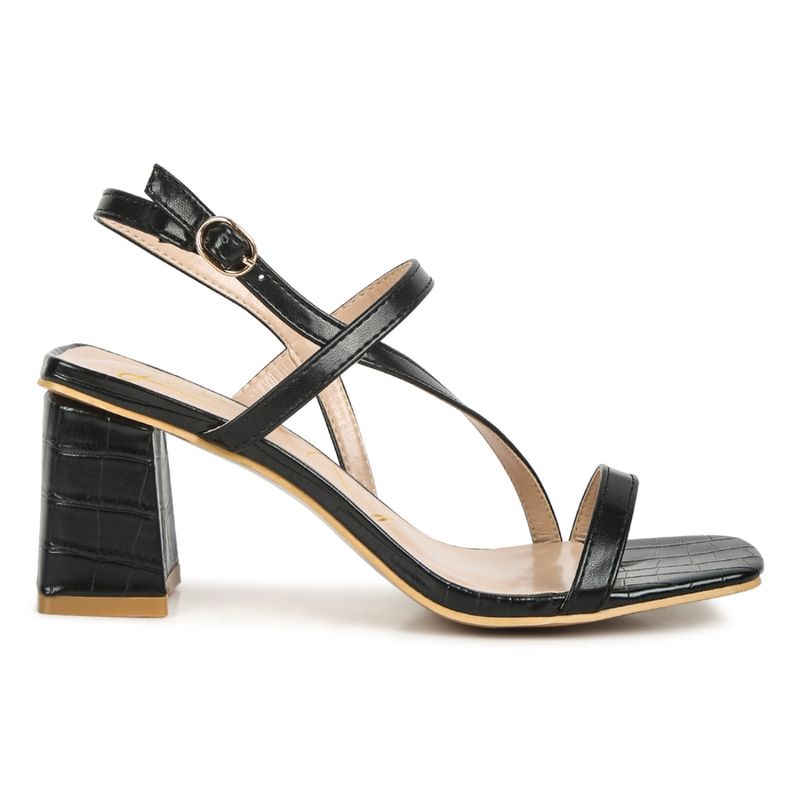 London Rag Black Croc Textured Block Heel Sandals (EURO 36)