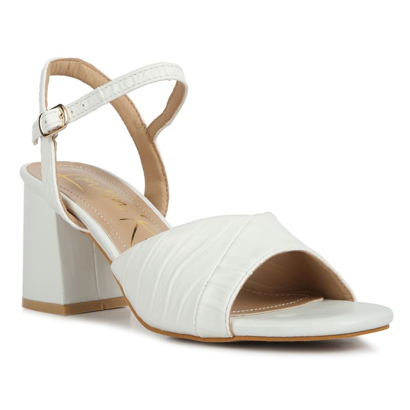 London Rag Off White Pleated Strap Block Heel Sandals (EURO 36)