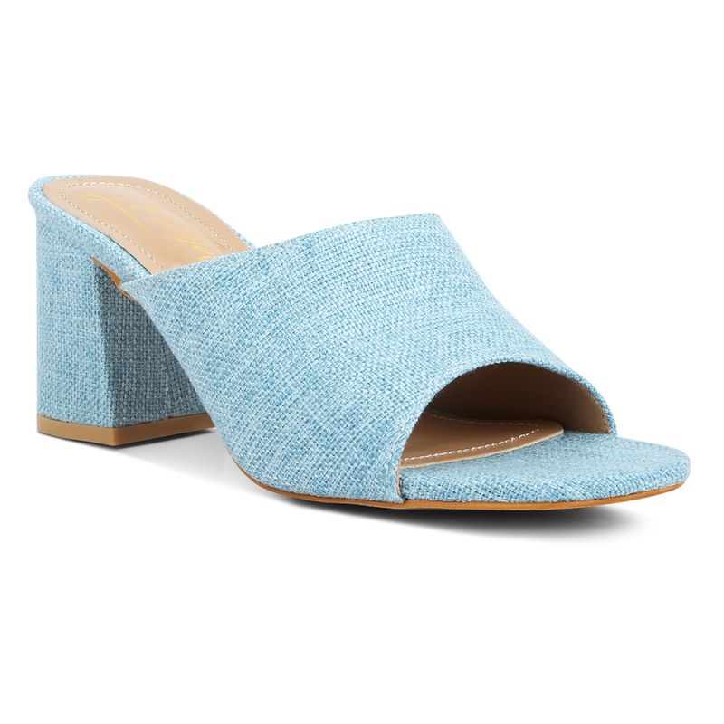 London Rag Block Heel Slip On Sandals In Blue (EURO 36)