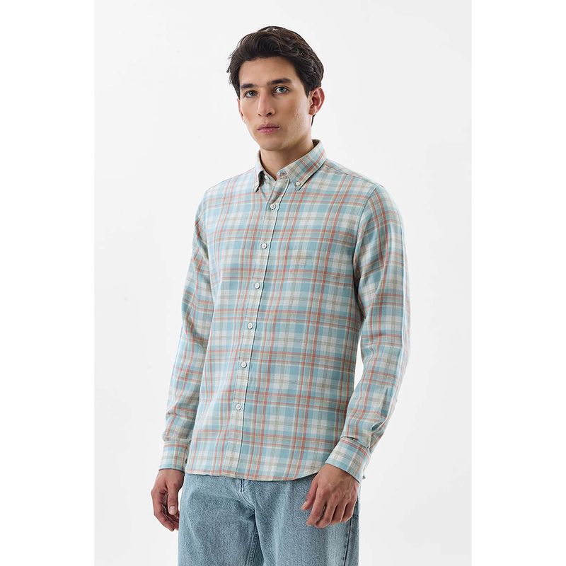 Snitch Light Blue Plaid Full Sleeves Slim Casual Shirt (S)