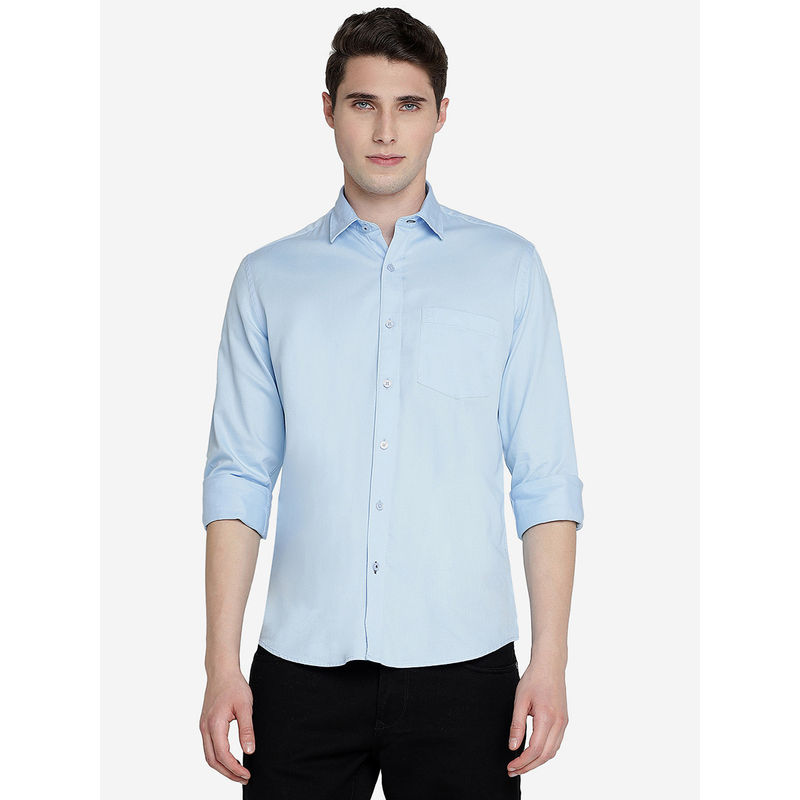 JadeBlue Men Blue Cotton Slim Fit Solid Casual Shirt (42)