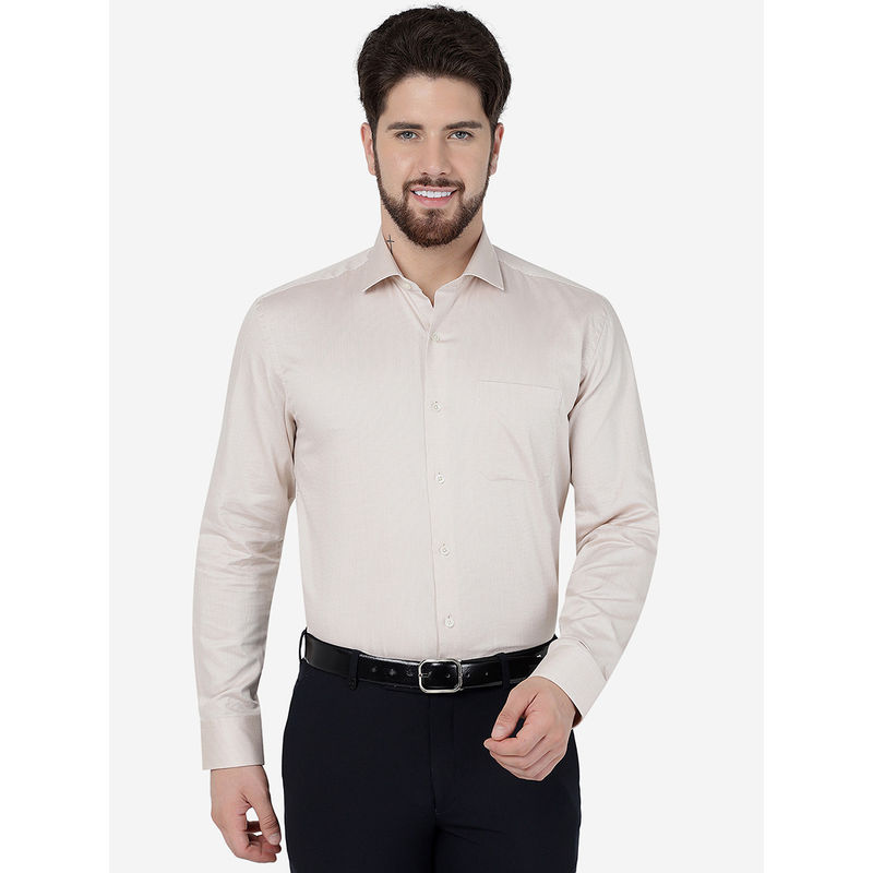 Greenfibre Men Beige Cotton Blend Slim Fit Solid Formal Shirt (39)