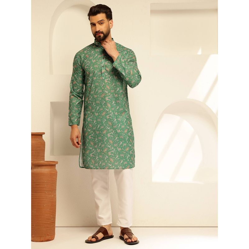 SOJANYA Green Cotton Blend Festive Kurta With Pyjama (42)