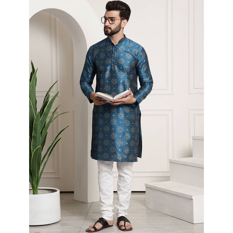 SOJANYA Blue Silk Blend Festive Kurta With Pyjama (38)