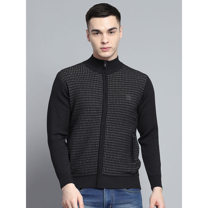 Monte Carlo Black Mock Neck Textured Zipper Cardigan (3XL)